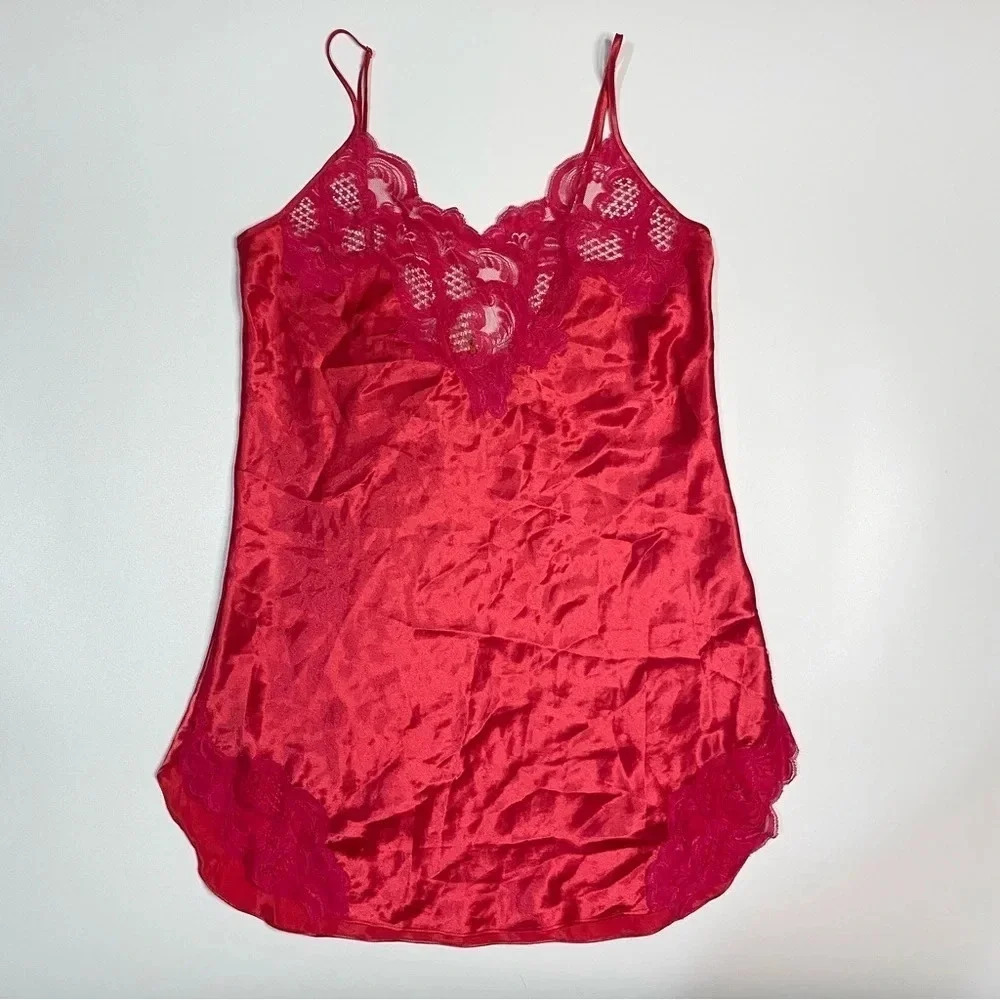 VINTAGE GOLD LABEL Victoria's Secret Red Satin Lace Chemise